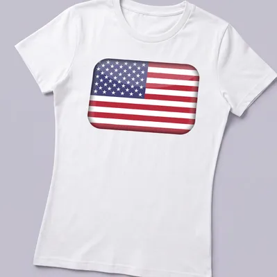 3D glossy print of the United States flag in red, white, and blue — printed on a women's shirt