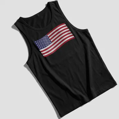 Graphic of the United States flag in red, white, and blue colors. — printed on a tank top
