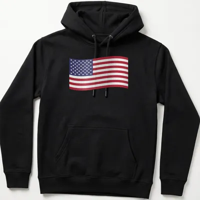 Graphic of the United States flag in red, white, and blue colors. — printed on a unisex hoodie