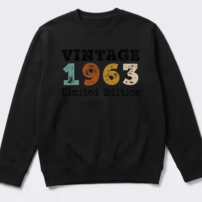 Distressed Vintage 1963 Limited Edition t-shirt with retro typography — printed on a unisex sweatshirt