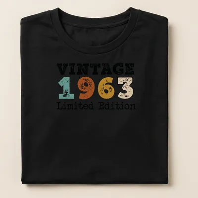 Distressed Vintage 1963 Limited Edition t-shirt with retro typography — printed on a women's shirt
