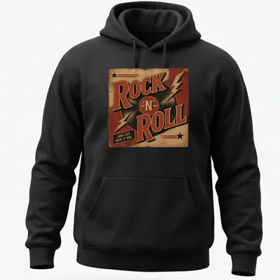 Vintage retro t-shirt with a vinyl record and the text Long Live Rock 'N' Roll — printed on a unisex hoodie