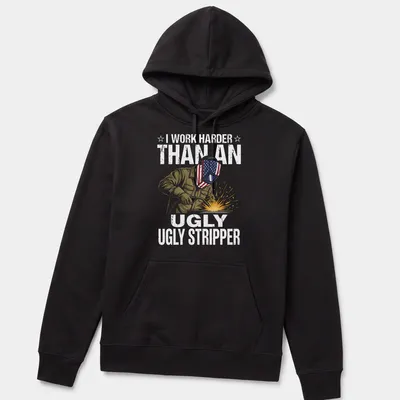 Illustrative graphic tee with slogan about welding and humor featuring a welder — printed on a unisex hoodie