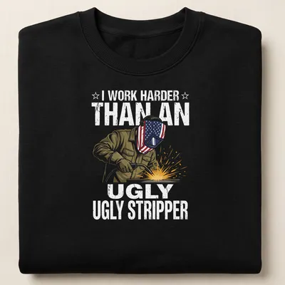 Illustrative graphic tee with slogan about welding and humor featuring a welder — printed on a unisex sweatshirt