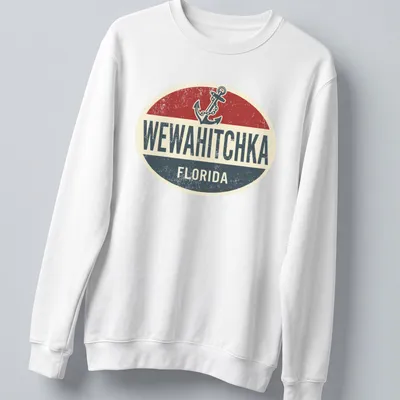 Retro boat anchor graphic with Wewahitchka Florida text in red and navy — printed on a unisex sweatshirt