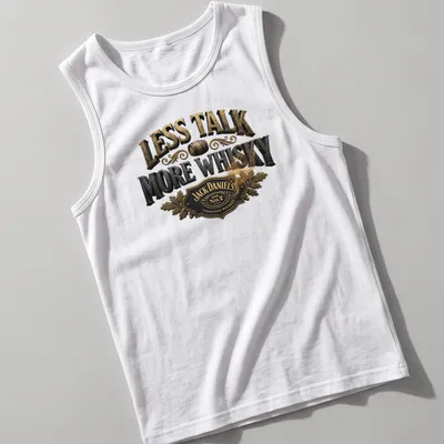 Vintage whiskey barrel t-shirt with bold lettering and graphic design — printed on a tank top