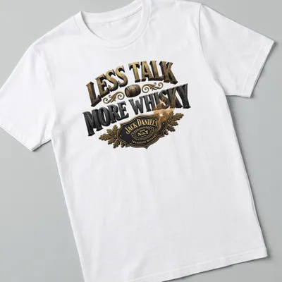 Vintage whiskey barrel t-shirt with bold lettering and graphic design