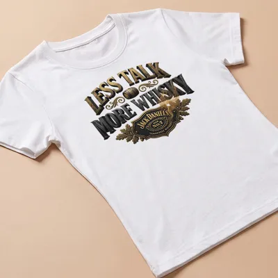 Vintage whiskey barrel t-shirt with bold lettering and graphic design — printed on a women's shirt