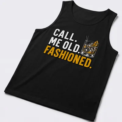 Vintage Old Fashioned t-shirt with whimsical cocktail illustration and text. — printed on a tank top