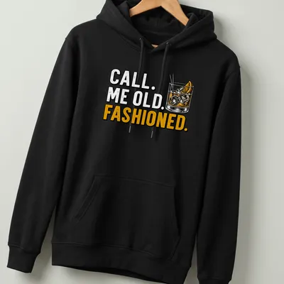 Vintage Old Fashioned t-shirt with whimsical cocktail illustration and text. — printed on a unisex hoodie