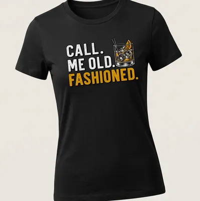 Vintage Old Fashioned t-shirt with whimsical cocktail illustration and text. — printed on a women's shirt