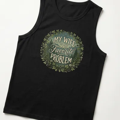Vintage botanical My Wife Is My Favorite Problem t-shirt with green and cream colors — printed on a tank top