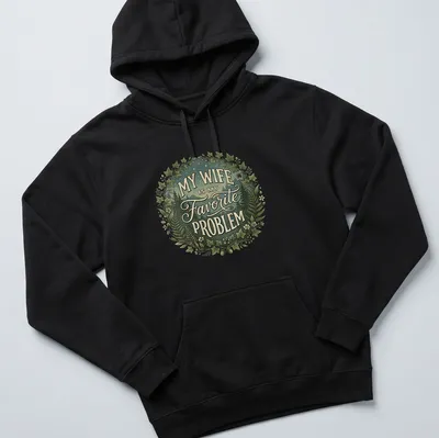 Vintage botanical My Wife Is My Favorite Problem t-shirt with green and cream colors — printed on a unisex hoodie