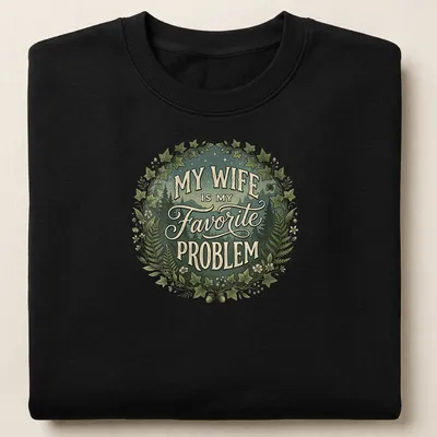 Vintage botanical My Wife Is My Favorite Problem t-shirt with green and cream colors — printed on a unisex sweatshirt
