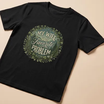 Vintage botanical My Wife Is My Favorite Problem t-shirt with green and cream colors