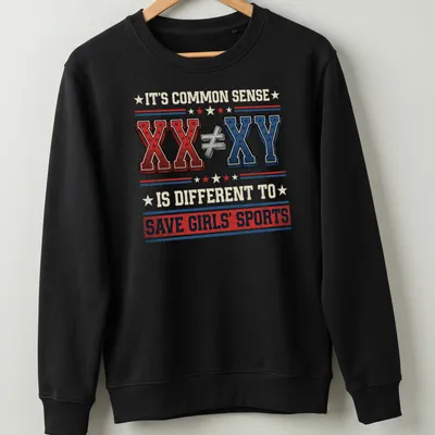 Text-driven shirt promoting sports equality with retro style in red, blue, white, and cream — printed on a unisex sweatshirt