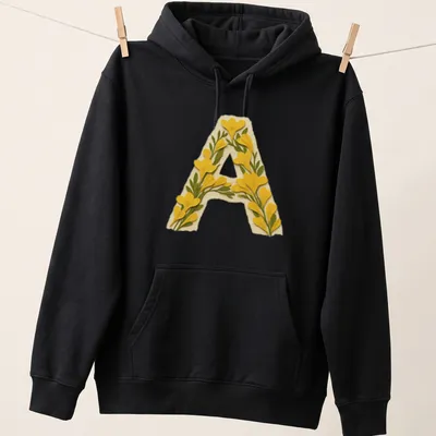 Floral decorated letter A monogram t-shirt in vintage style — printed on a unisex hoodie