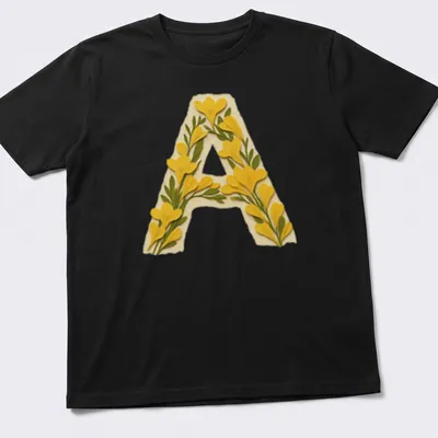 Floral decorated letter A monogram t-shirt in vintage style