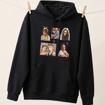 Collage of Yellowjackets characters in vibrant colors on a — printed on a unisex hoodie