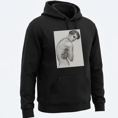 Pencil sketch of Young Sherlock Holmes in grey, black, and white tones — printed on a unisex hoodie