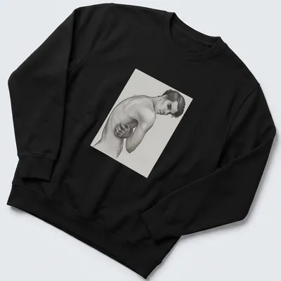 Pencil sketch of Young Sherlock Holmes in grey, black, and white tones — printed on a unisex sweatshirt