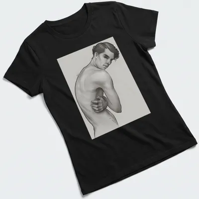 Pencil sketch of Young Sherlock Holmes in grey, black, and white tones — printed on a women's shirt